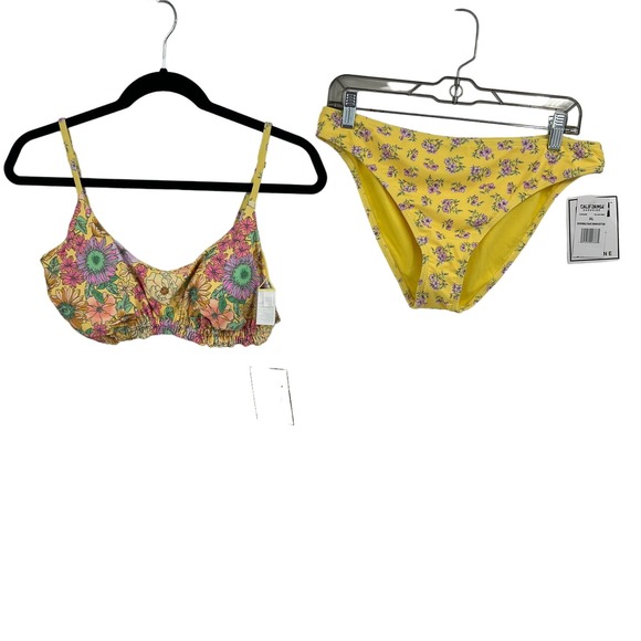 California Sunshine Yellow Daisy Floral Bikini Reversible Bikini NEW Women XL - Picture 1 of 10